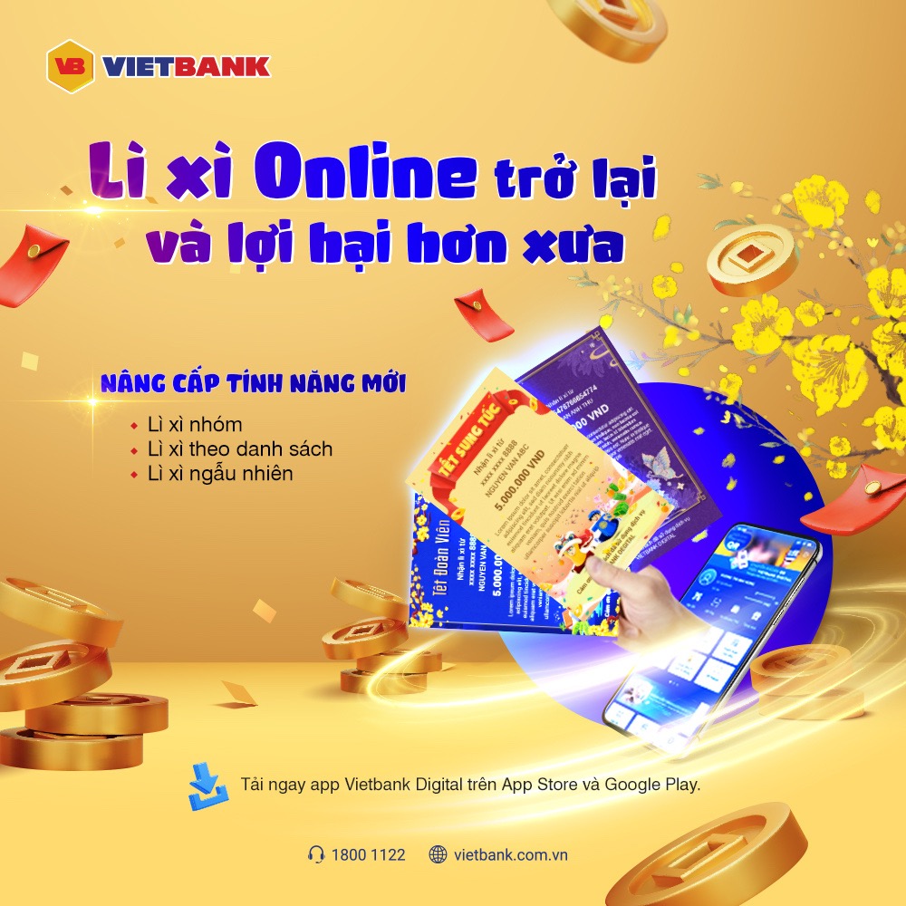 Trao lộc đầu năm với lì xì online trên app Vietbank Digital - Ảnh 1. Trao lộc đầu năm với lì xì online trên app Vietbank Digital - Ảnh 1.