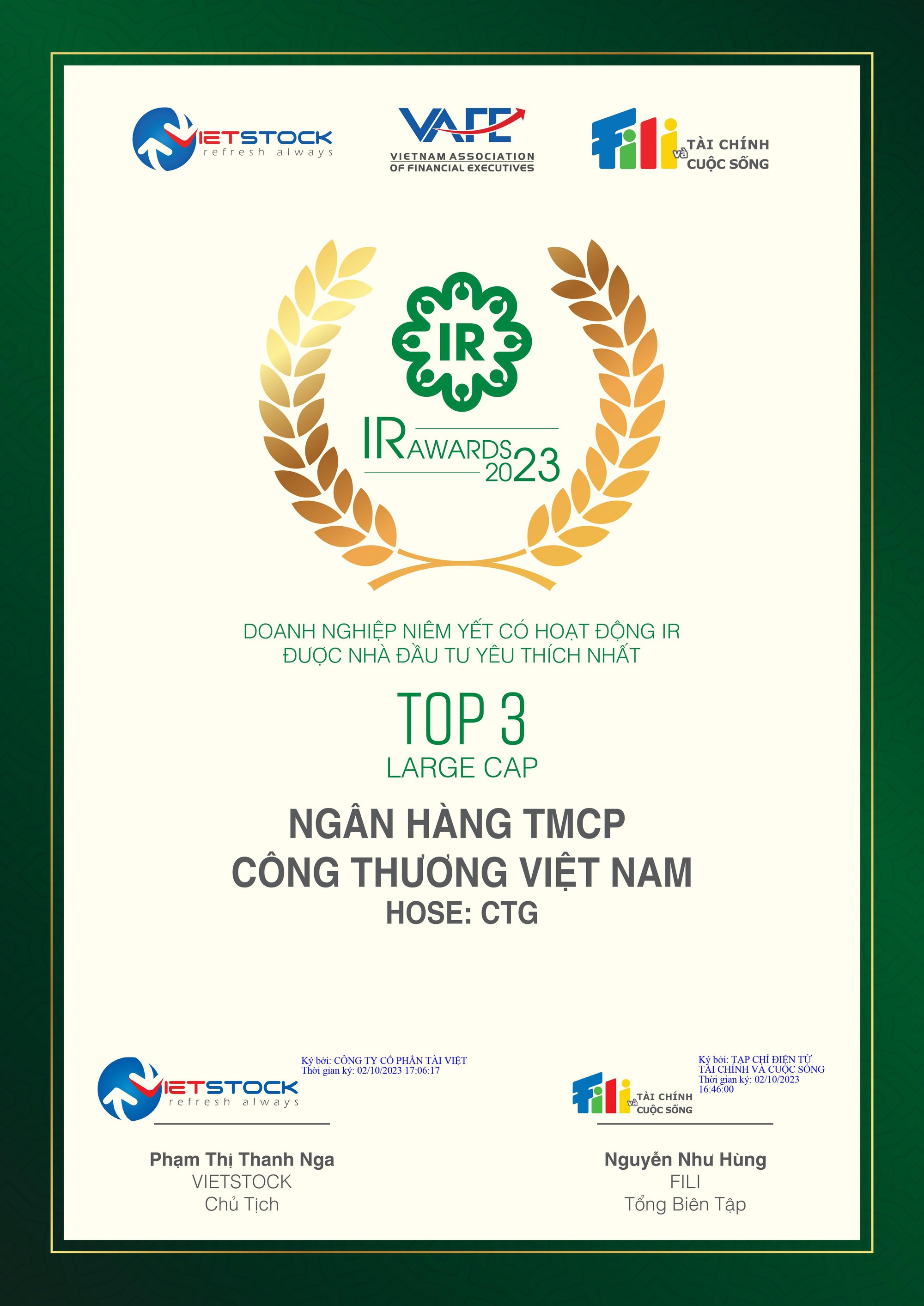 VietinBank xuất sắc đạt Top 3 Doanh nghiệp có hoạt động IR được yêu thích nhất - Ảnh 1.