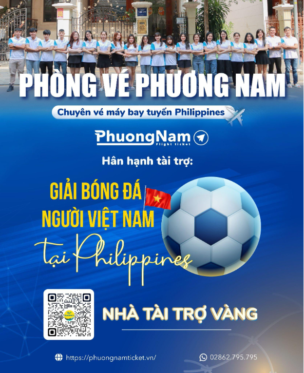Phòng vé Phương Nam - nhà tài trợ vàng cho giải bóng đá người Việt tại Philippines - Ảnh 1.