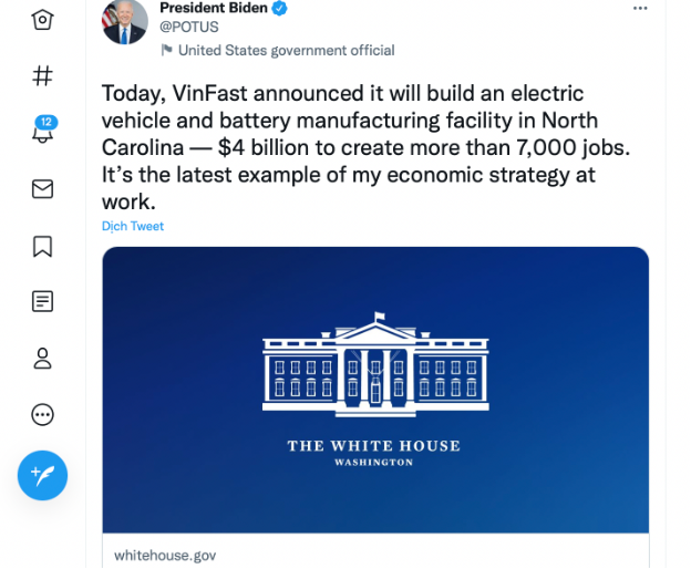  Tổng thống Mỹ Biden đề cao ý nghĩa đầu tư của nhà máy VinFast tại Bắc Carolina - Ảnh 1.