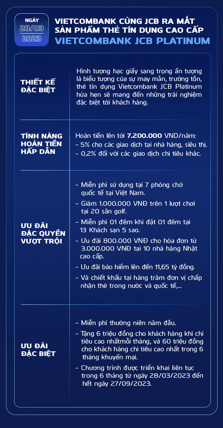Nhận ngàn ưu đãi với thẻ tín dụng quốc tế Vietcombank JCB Platinum