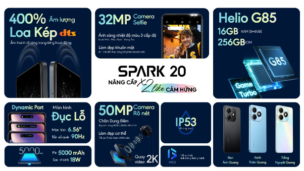 Điện thoại Tecno Spark 20, loa kép dts 400% âm lượng, chip Gaming liệu có đáng sở hữu? - Ảnh 2.