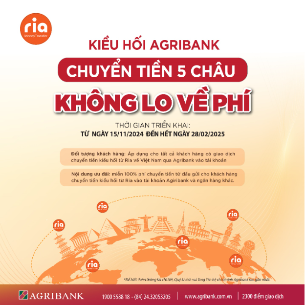 Chuyển tiền Kiều hối Ria về Việt Nam tại Agribank – phí 0 đồng- Ảnh 1.