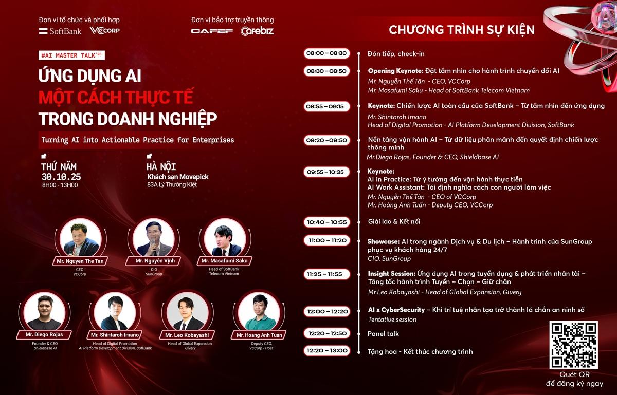 VCCorp kết hợp SoftBank tổ chức sự kiện "Ứng dụng AI một cách thực tế trong doanh nghiệp"- Ảnh 1. VCCorp kết hợp SoftBank tổ chức sự kiện "Ứng dụng AI một cách thực tế trong doanh nghiệp"- Ảnh 1.
