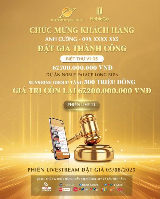 Biệt thự gần 70 tỷ được đặt giá thành công trên livestream 5/8 của Sunshine Group - Ảnh 1. Biệt thự gần 70 tỷ được đặt giá thành công trên livestream 5/8 của Sunshine Group - Ảnh 1.