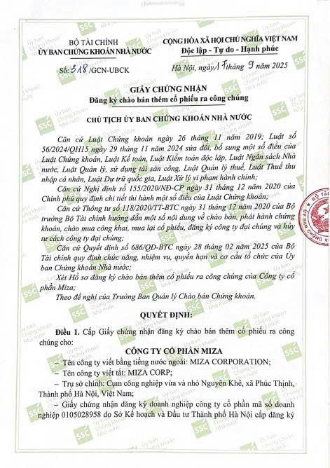 Miza (MZG) được chấp thuận chào bán cổ phiếu, huy động hơn 105 tỷ đồng- Ảnh 1. Miza (MZG) được chấp thuận chào bán cổ phiếu, huy động hơn 105 tỷ đồng- Ảnh 1.