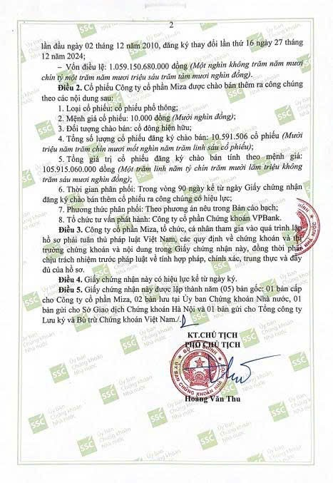 Miza (MZG) được chấp thuận chào bán cổ phiếu, huy động hơn 105 tỷ đồng- Ảnh 2. Miza (MZG) được chấp thuận chào bán cổ phiếu, huy động hơn 105 tỷ đồng- Ảnh 2.