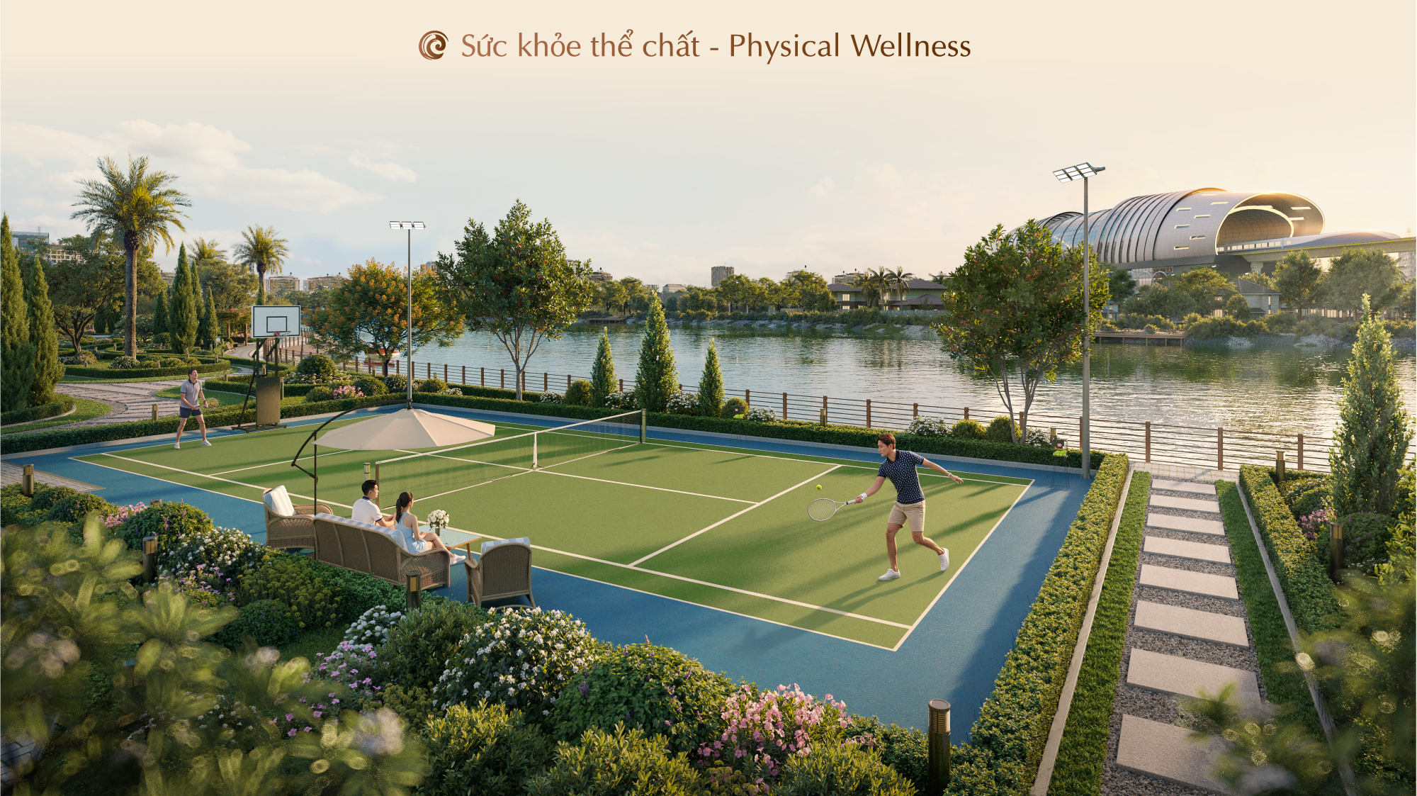 Sức khỏe thể chất - Physical Wellness, sân tennis bên hồ