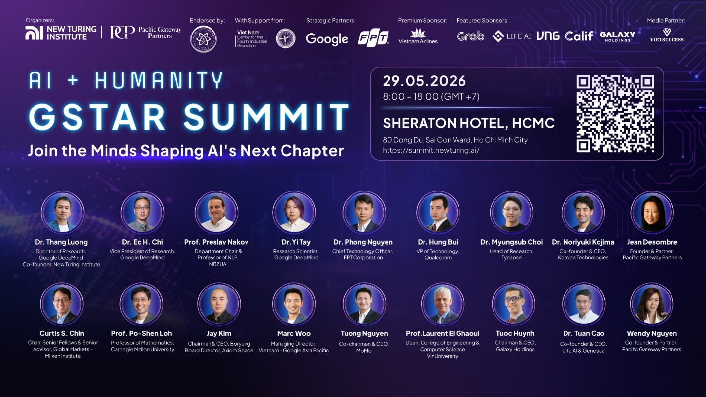 GStar Summit 2026: Đối thoại về AI & Nhân loại cùng lãnh đạo Google DeepMind và Carnegie Mellon- Ảnh 1. GStar Summit 2026: Đối thoại về AI & Nhân loại cùng lãnh đạo Google DeepMind và Carnegie Mellon- Ảnh 1.
