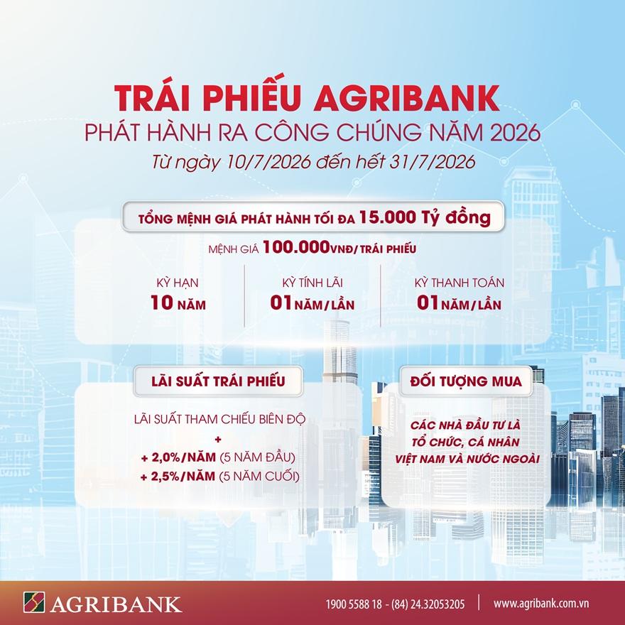 Agribank chào bán 15.000 tỷ đồng trái phiếu ra công chúng 2026 - Ảnh 1. Agribank chào bán 15.000 tỷ đồng trái phiếu ra công chúng 2026 - Ảnh 1.