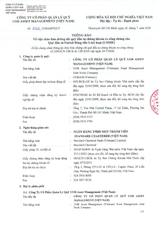 UOBAM (Việt Nam) thông báo chào bán chứng chỉ Quỹ UMMF ra công chúng- Ảnh 1.