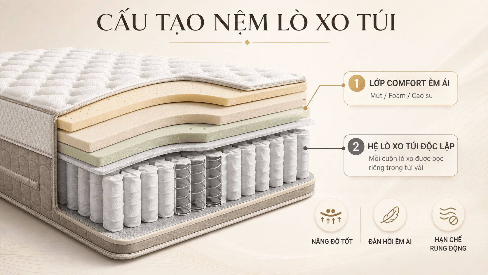 Nệm lò xo túi là gì mà ngày càng được nhiều gia đình và khách sạn cao cấp quan tâm? - Ảnh 1.