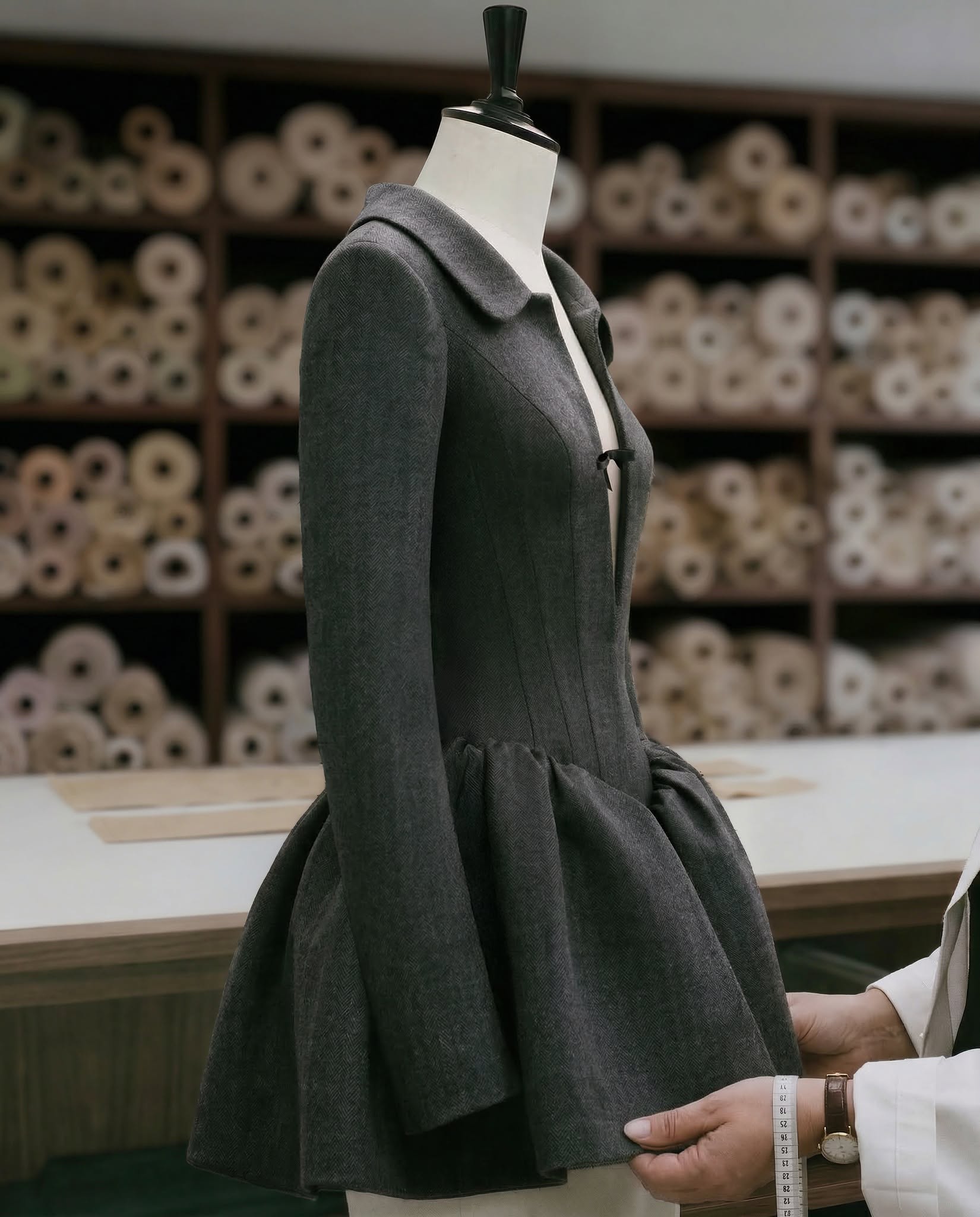 Áo phom peplum trên ma-nơ-canh xưởng Montsand