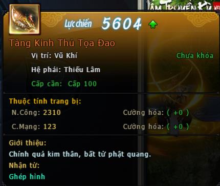 Trang bị Hoàng Kim level 60 - 100 của webgame Võ Lâm Truyền Kỳ VNG