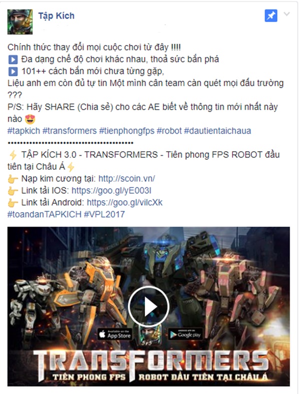 Fanpage Tập Kích Việt Nam “thả thính” game thủ với những hình ảnh về Transformers trong bản Big Update