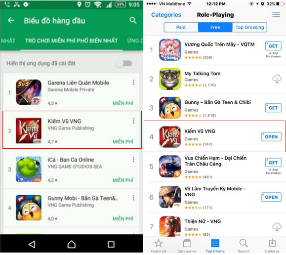 Kiếm Vũ Mobi VNG thuộc top 5 ứng dụng game miễn phí