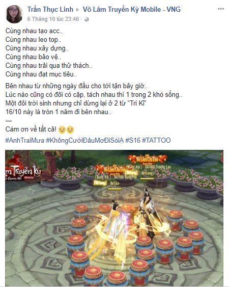 Đôi tri kỷ của bang TATTOO đã bên nhau được tròn 1 năm kể từ ngày đầu chơi game nhưng vẫn “không cưới đâu”.