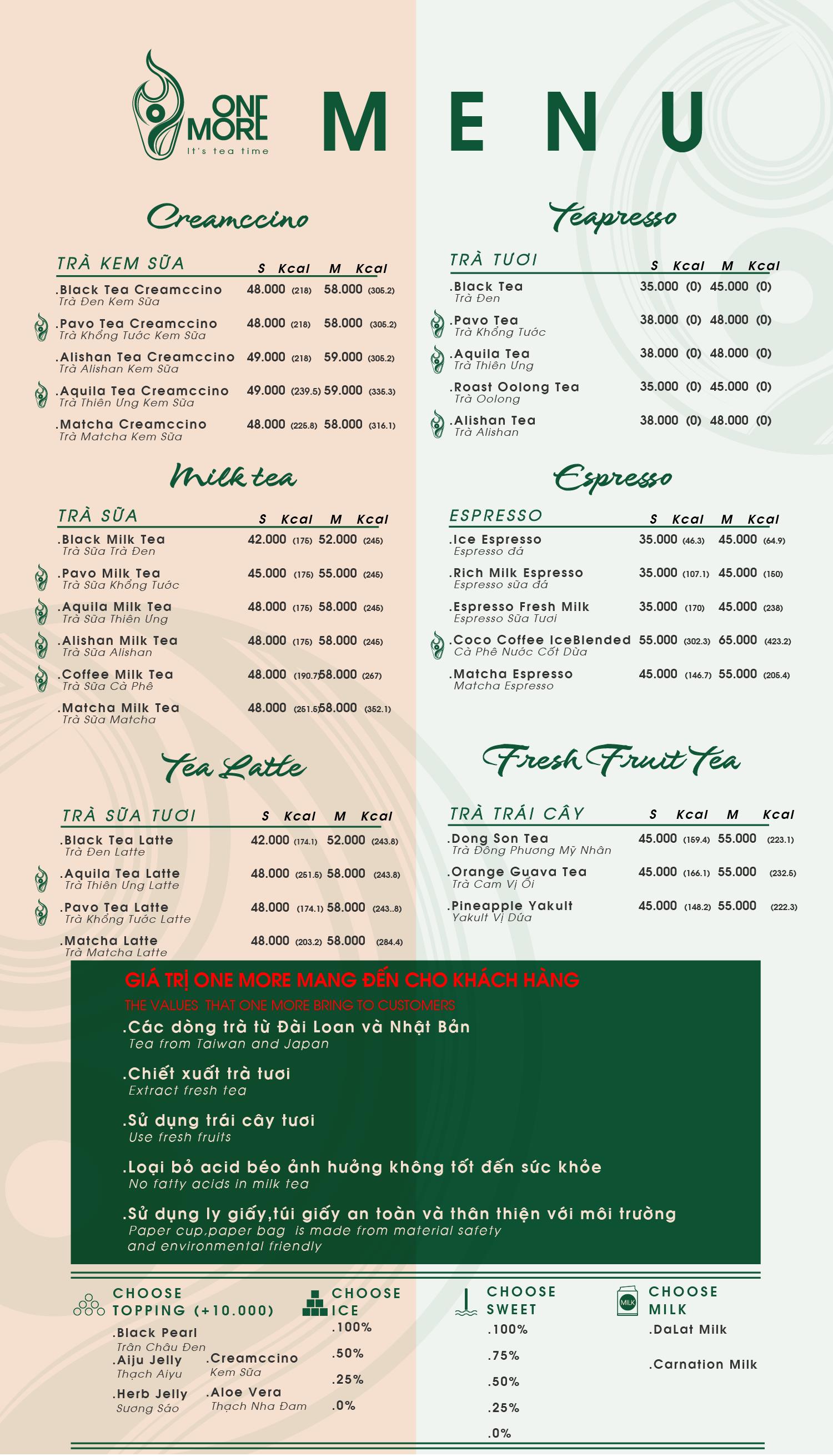 One Tea Project Menu One More Tea: Điểm sáng thương hiệu Việt trong thị trường trà sữa ...