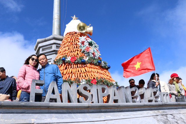 Hàng ngàn du khách đổ về Fansipan, háo hức check-in cây thông ánh sáng khổng lồ - Ảnh 7.