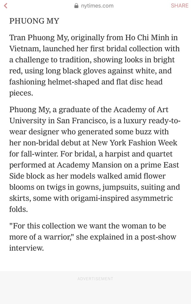 PHUONG MY xuất hiện trên hàng loạt báo Mỹ sau New York Fashion Week Bridal - Ảnh 4.