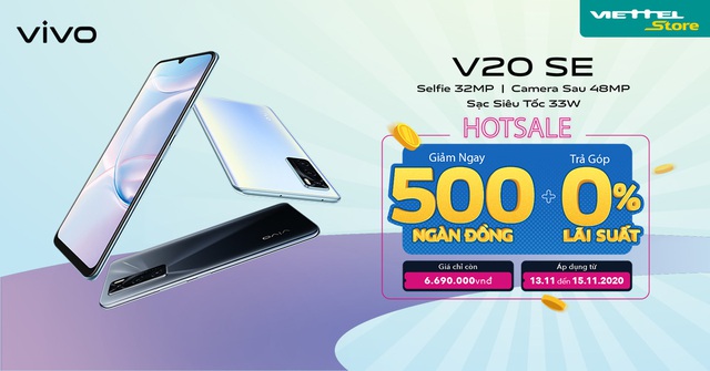 Viettel Store giảm trực tiếp 500.000đ cho Vivo V20 SE, chỉ còn 6.690.000đ trong 3 ngày duy nhất - Ảnh 1.