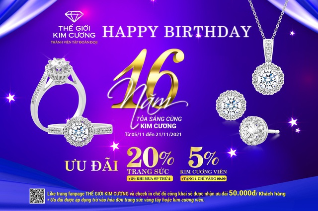 Mừng Sinh Nhật 16 Tuổi: Thế Giới Kim Cương Tri Ân Khách Hàng Với Ưu Đãi Đến  25%