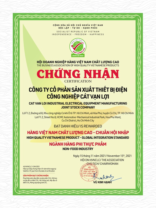 Cát Vạn Lợi đạt chứng nhận Hàng Việt Nam chất lượng cao– chuẩn hội nhập - Ảnh 1.