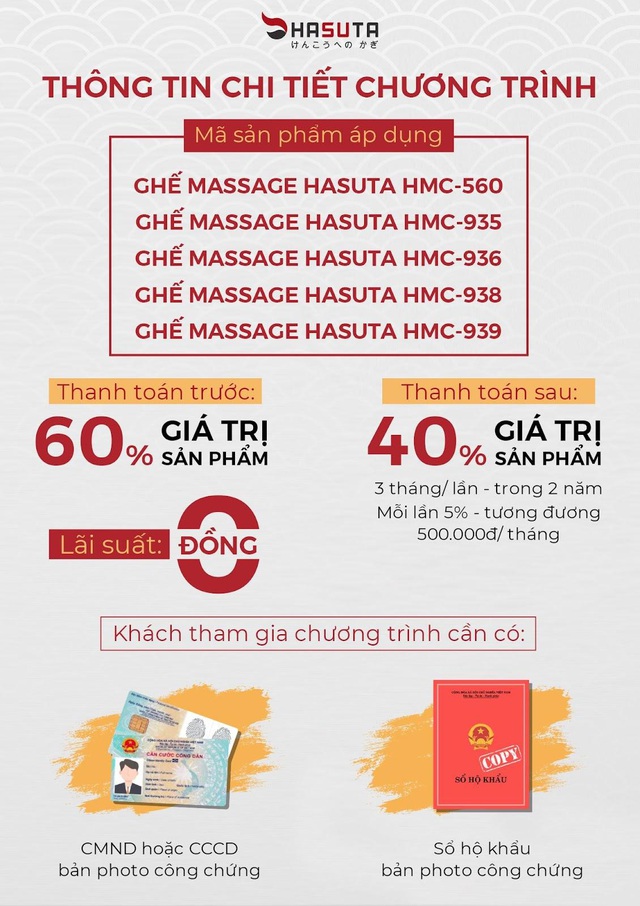 Mua ghế massage Hasuta: Trả trước 60%, lãi suất 0 đồng - Ảnh 1.