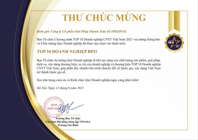 Digipay JSC. được vinh danh tại Top 10 doanh nghiệp ICT Việt Nam 2021 - Ảnh 1.