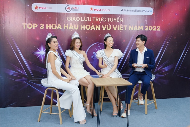 Top 3 Miss Universe Vietnam 2022 vỡ òa trong buổi giao lưu tại Moli Group - Ảnh 1.