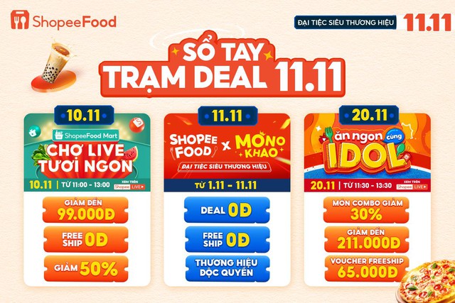 Đừng bỏ lỡ! Sổ tay trạm deal 11.11 ShopeeFood: Thương hiệu độc quyền, miễn phí ship, deal 0 đồng và vô vàn bất ngờ! - Ảnh 1.