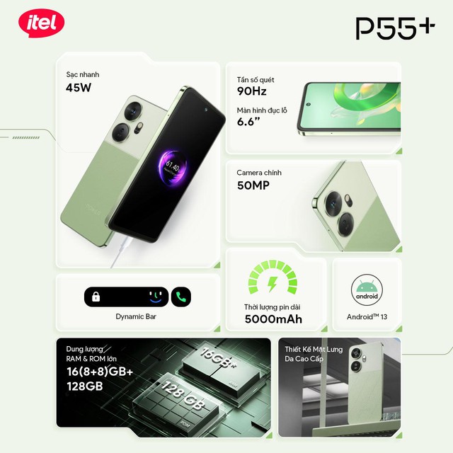 Itel P55 Plus: Smartphone giá rẻ dưới 3 triệu, hiệu năng tuyệt vời- Ảnh 2. Itel P55 Plus: Smartphone giá rẻ dưới 3 triệu, hiệu năng tuyệt vời- Ảnh 2.
