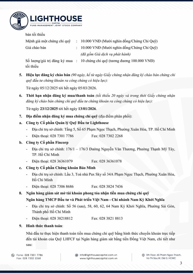 Lighthouse Capital thông báo chào bán chứng chỉ Quỹ LHFCF ra công chúng- Ảnh 3.