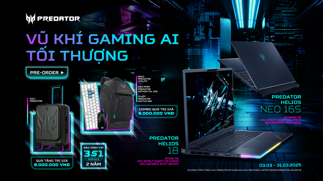 Acer ra mắt chương trình Pre-order dành cho dòng laptop gaming 2025 Predator Helios 18 AI và Predator Helios Neo 16S AI RTX 50 series - Ảnh 1.