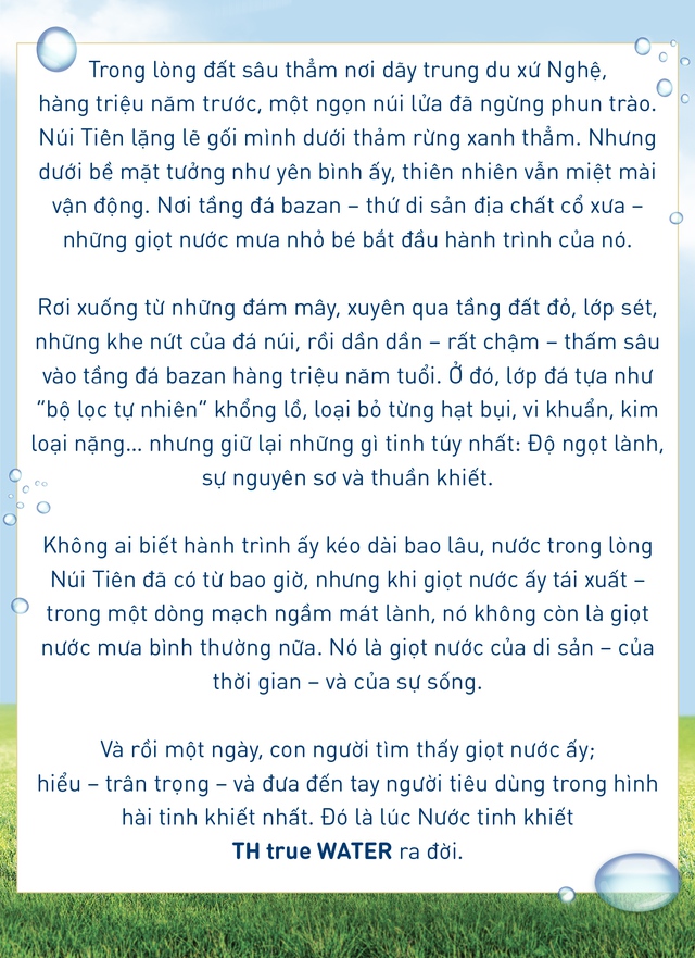 TH true WATER: Khi thiên nhiên và công nghệ hội tụ tạo ra đột phá cho những “giọt nước triệu năm”- Ảnh 1. TH true WATER: Khi thiên nhiên và công nghệ hội tụ tạo ra đột phá cho những “giọt nước triệu năm”- Ảnh 1.