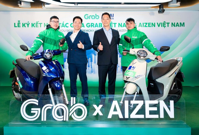 AIZEN và Grab hợp tác cung cấp giải pháp thuê xe máy điện cho tài xế Grab- Ảnh 1.