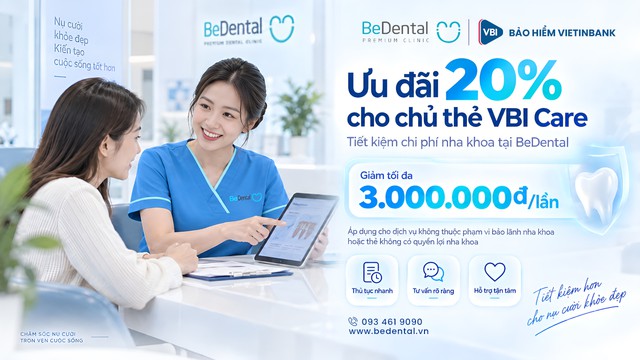 Quyền lợi khám răng Bảo hiểm VietinBank (VBI) tại Nha khoa BeDental, ưu đãi 20% - Ảnh 2.