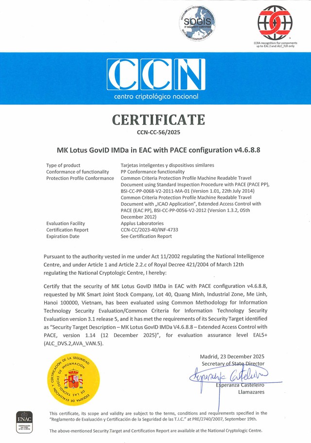 MK Smart đạt chuẩn Common Criteria EAL5+, mở rộng cơ hội định danh số trên toàn thế giới- Ảnh 1.