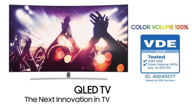 Chứng nhận của VDE (Đức) về khả năng tái tạo 100% màu sắc trên TV QLED.
