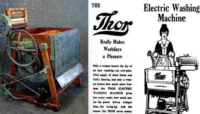 Chiếc máy giặt chạy điện đầu tiên có tên là Thor được giới thiệu năm 1908