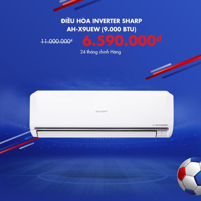  Điều hòa Inverter Sharp AH-X9UEW (9.000 BTU) từ 11 triệu đồng giảm còn 6,59 triệu đồng 