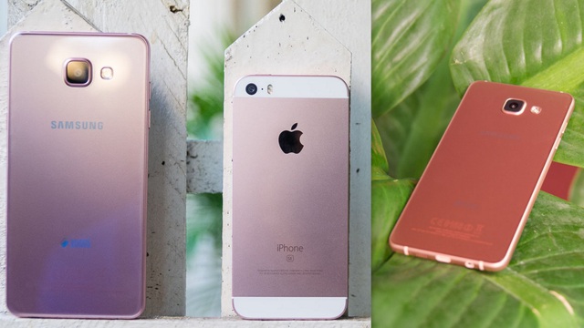 2 “sắc hồng” nhưng Galaxy A5 2016 với đa sắc hơn như một người nhiều cảm xúc. Trong khi iPhone SE vẫn một màu hồng ánh kim ở mọi góc độ thì Galaxy A5 thay đổi dưới những ánh sáng khác nhau từ hồng phớt đến hồng đậm cá tính. Ảnh: TGDD
