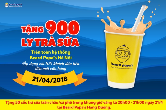 Beard Papa’s Hà Nội tặng 900 ly trà sữa trên toàn hệ thống - Ảnh 1.
